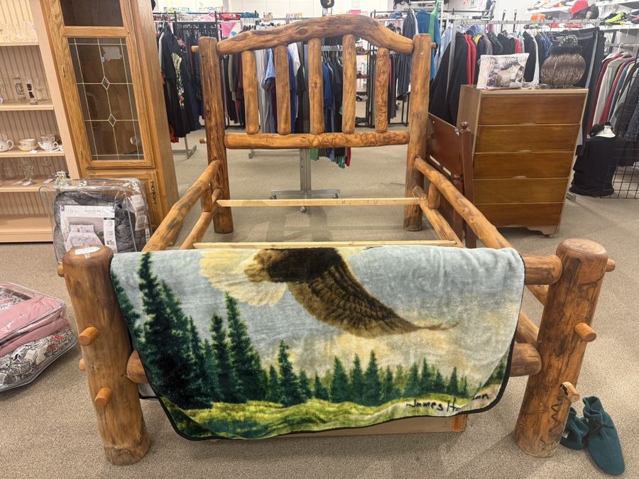 Rustic log bed frame